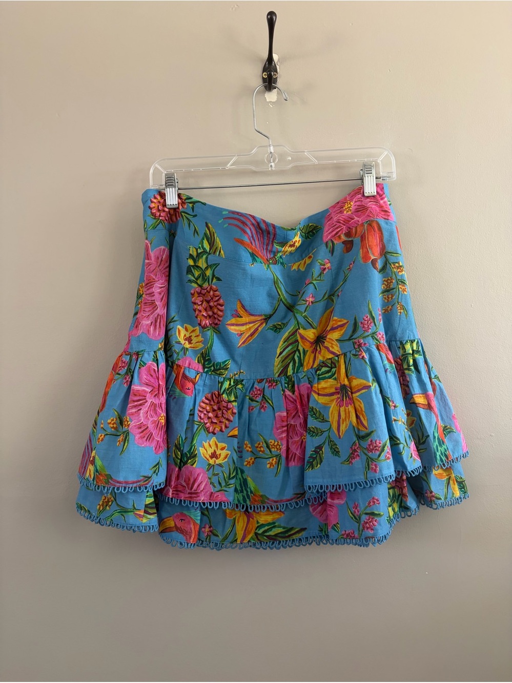 FARM Rio Blue Toucans Garden Tiered Skirt Blue Tropical XL - Picture 2 of 5